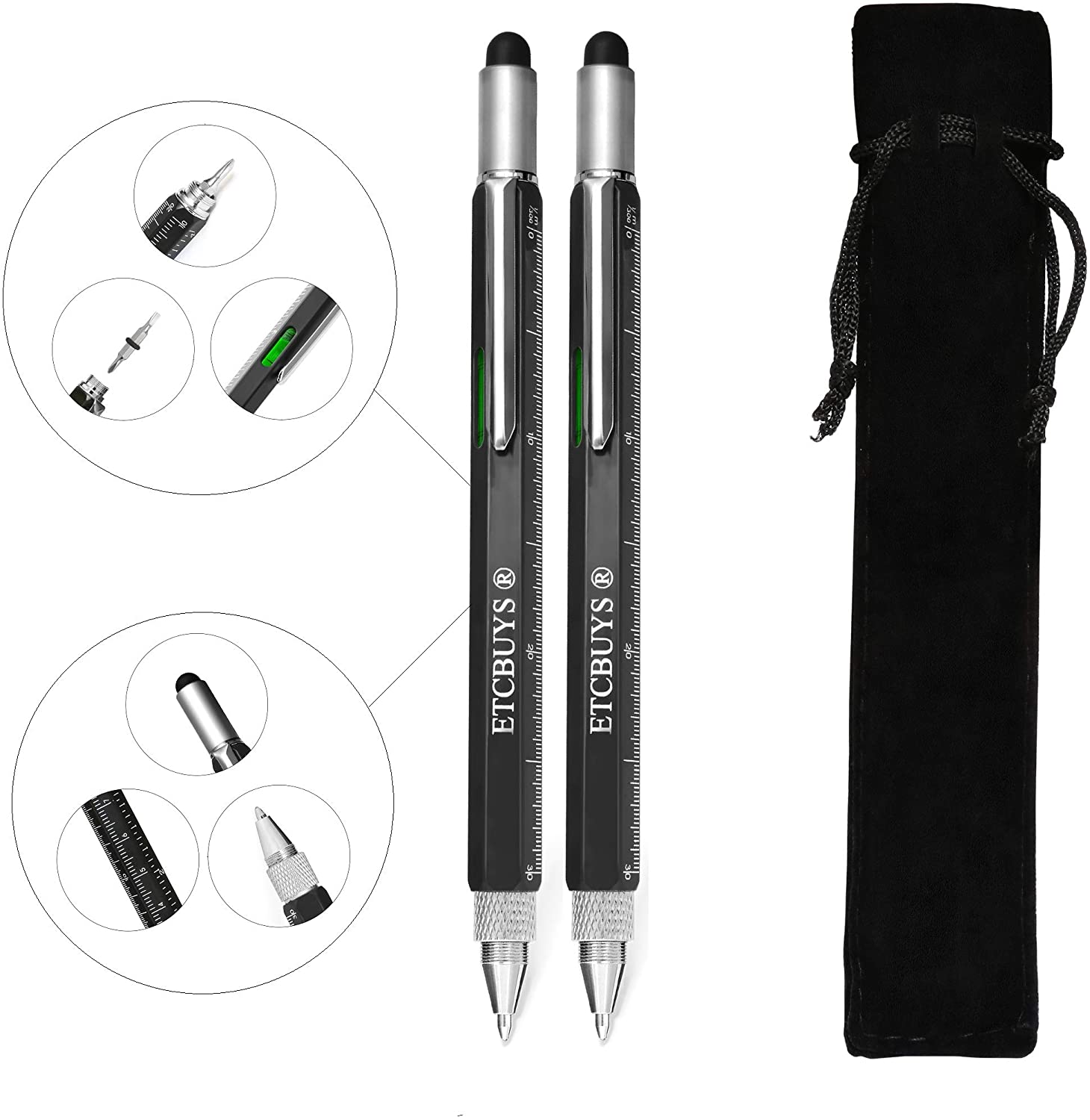 ETCBUYS Screwdriver Pen Pocket Multi Tool 6 in 1 - Black 2 Pack