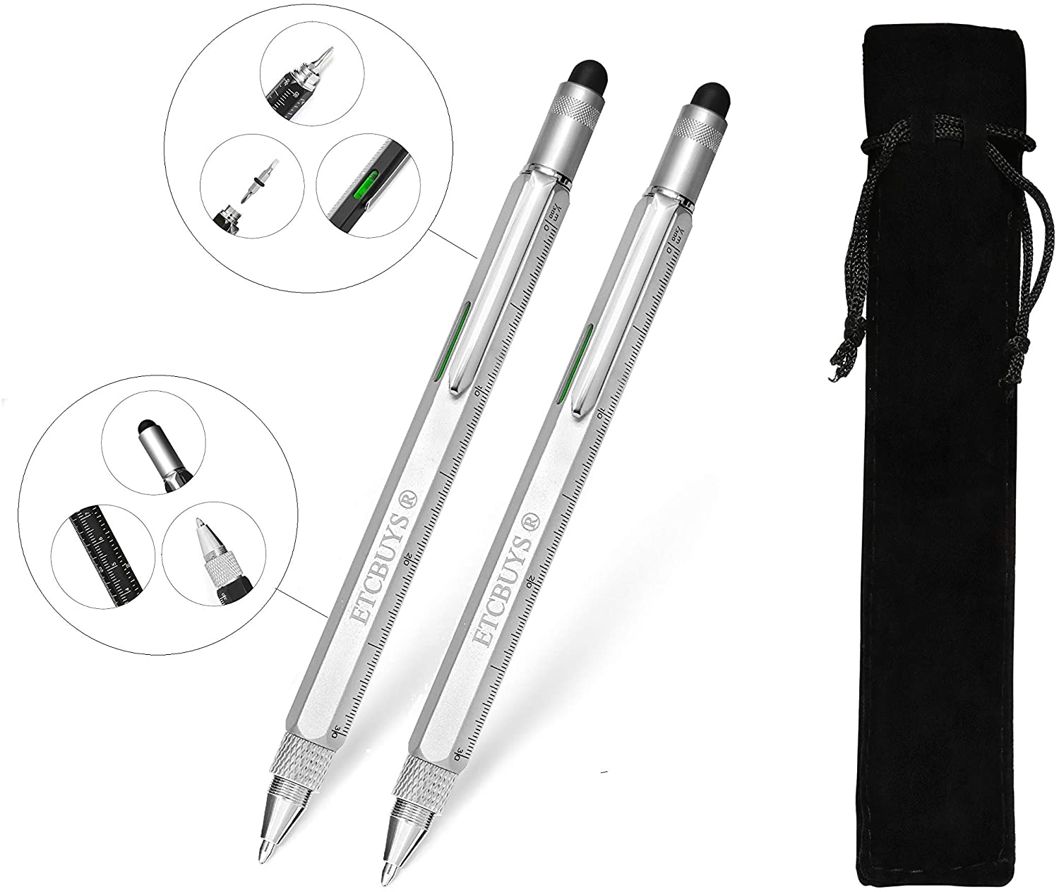 ETCBUYS Screwdriver Pen Pocket Multi Tool 6 in 1 - Silver 2 Pack