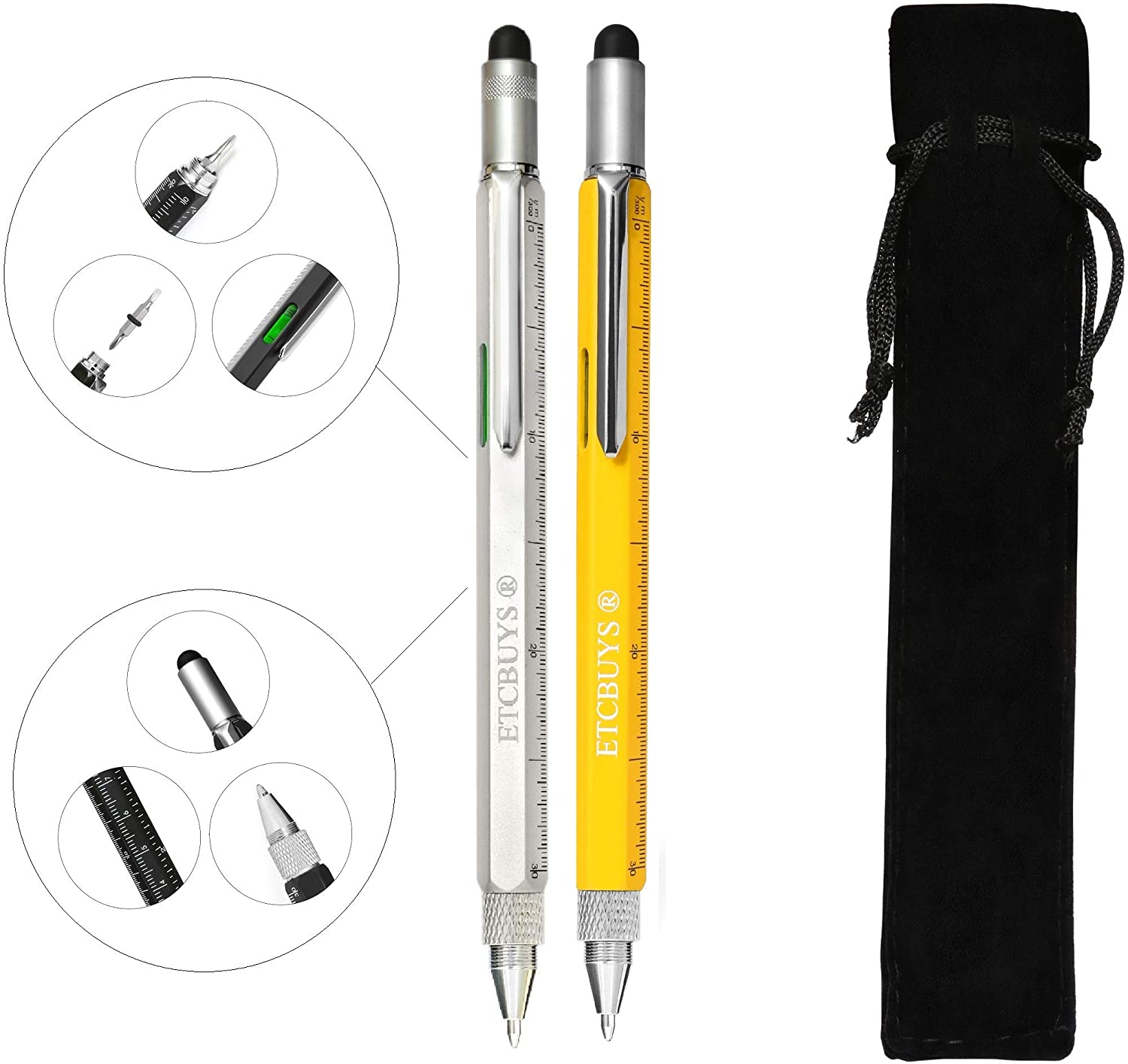 ETCBUYS Screwdriver Pen Pocket Multi Tool 6 in 1 - (1 Yellow 1 Silver) 2 Pack