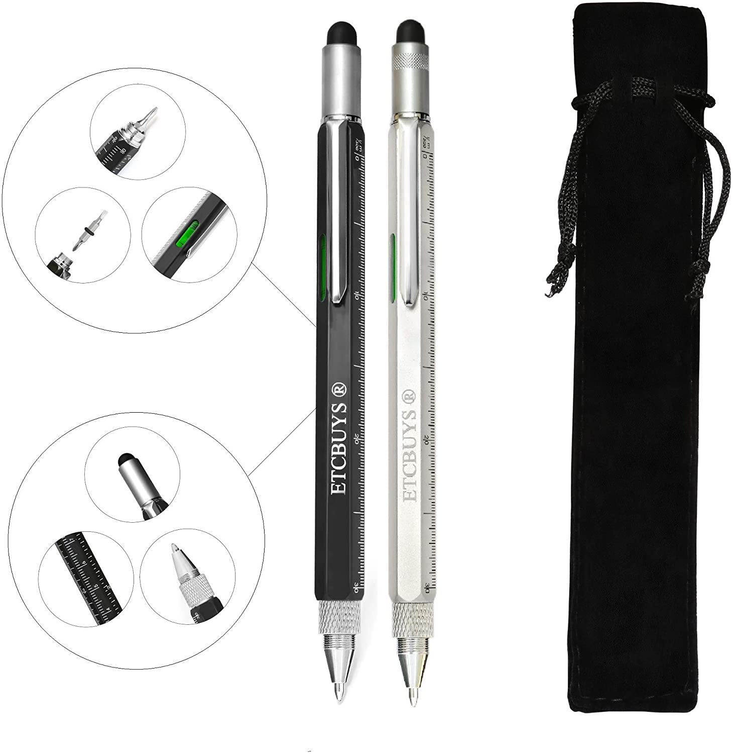 ETCBUYS Screwdriver Pen Pocket Multi Tool 6 in 1 - (1 Black 1 Silver) 2 Pack